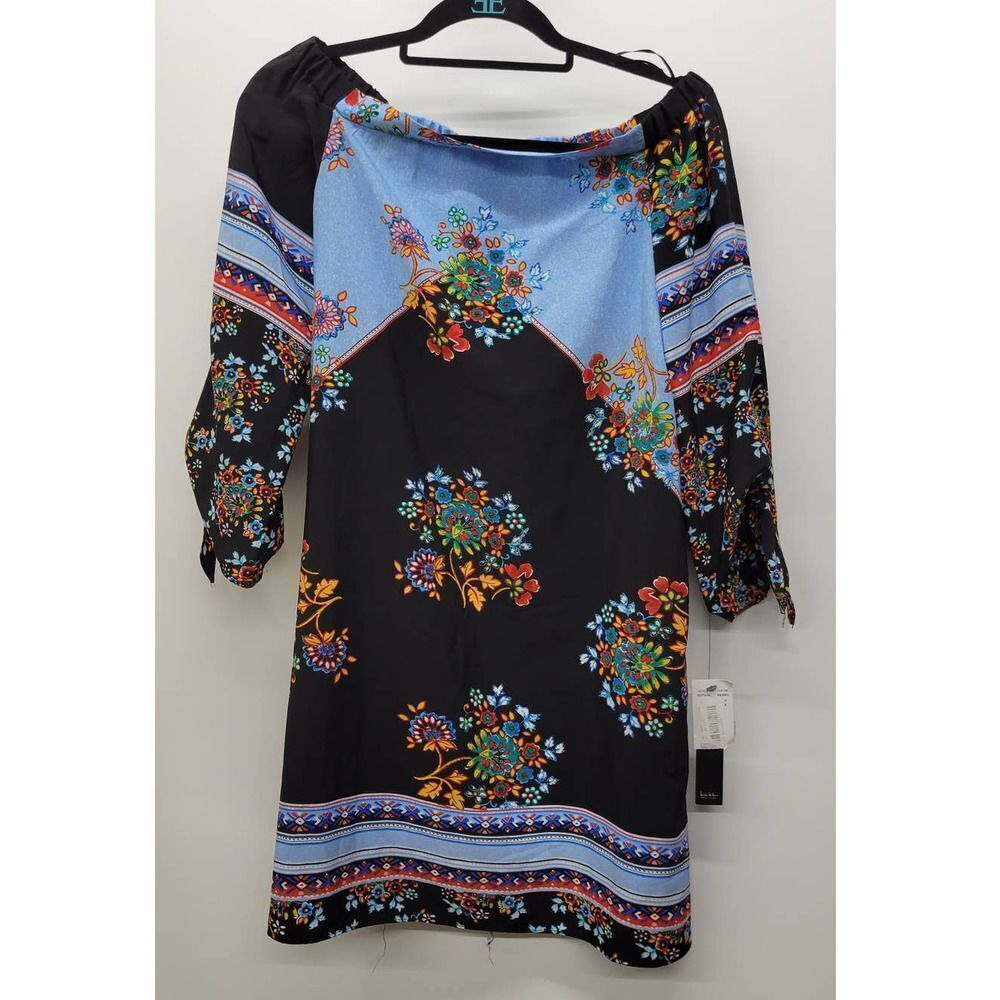Nicole Miller Blue Women's Floral Off-Shoulder Shift Dress